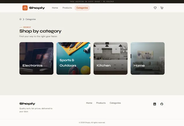 Categories page with browsable product category grid