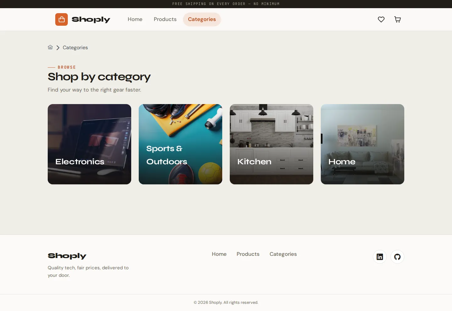 Categories page with browsable product category grid