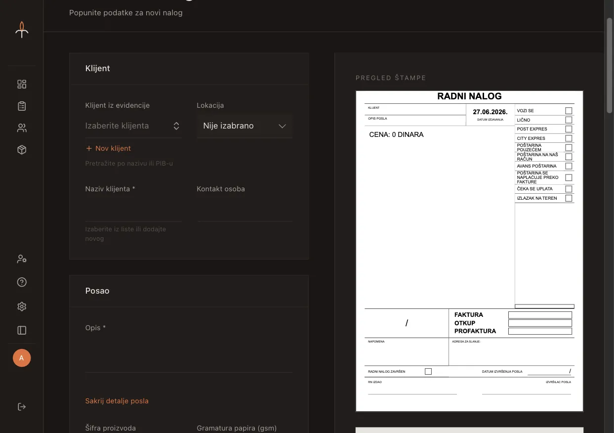 Iris expanded work order creation form