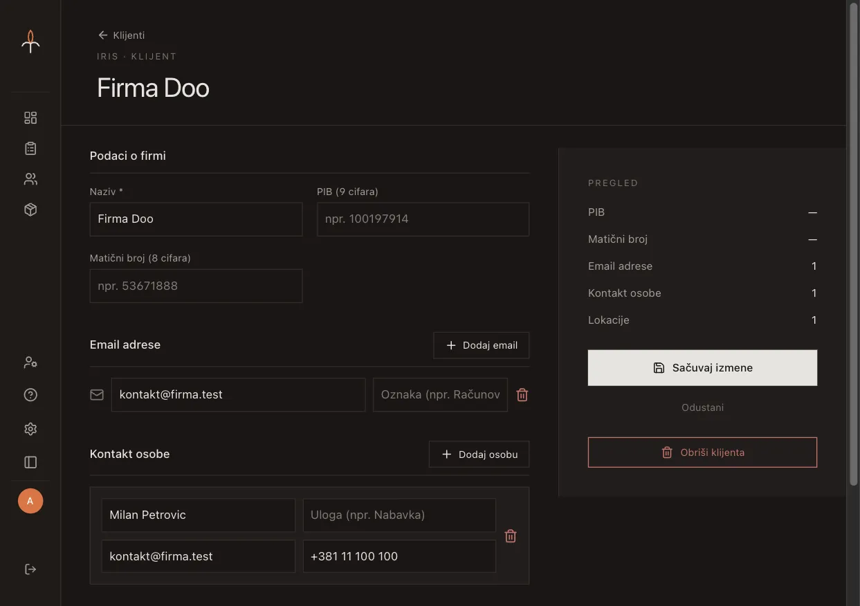 Iris customer detail page