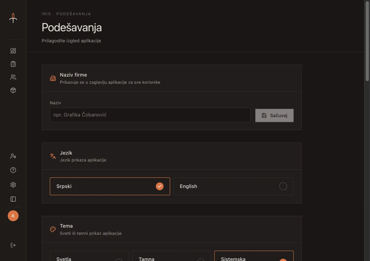 Iris settings page