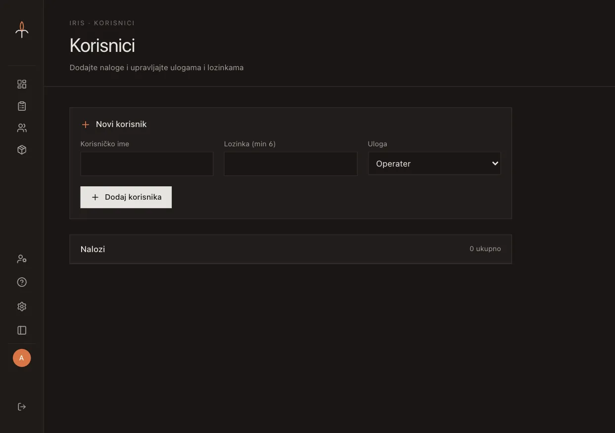 Iris user management page