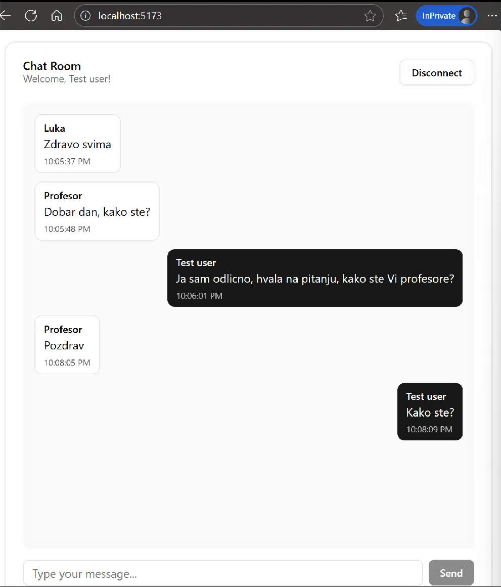 Chat room with real-time messages exchanged between multiple users